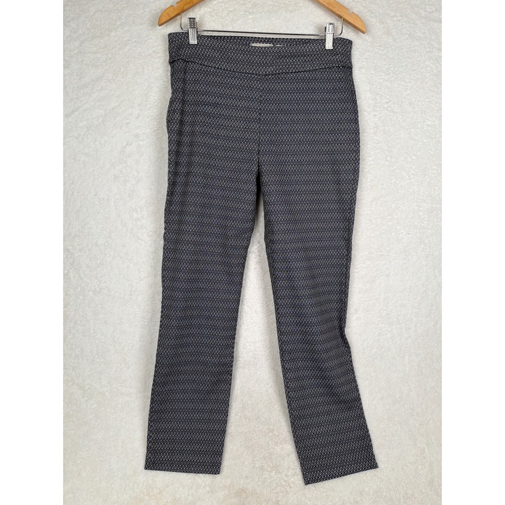 Dana Buchman Tummy Control Pants Women M Blue White Geometric Stretch Pull On
